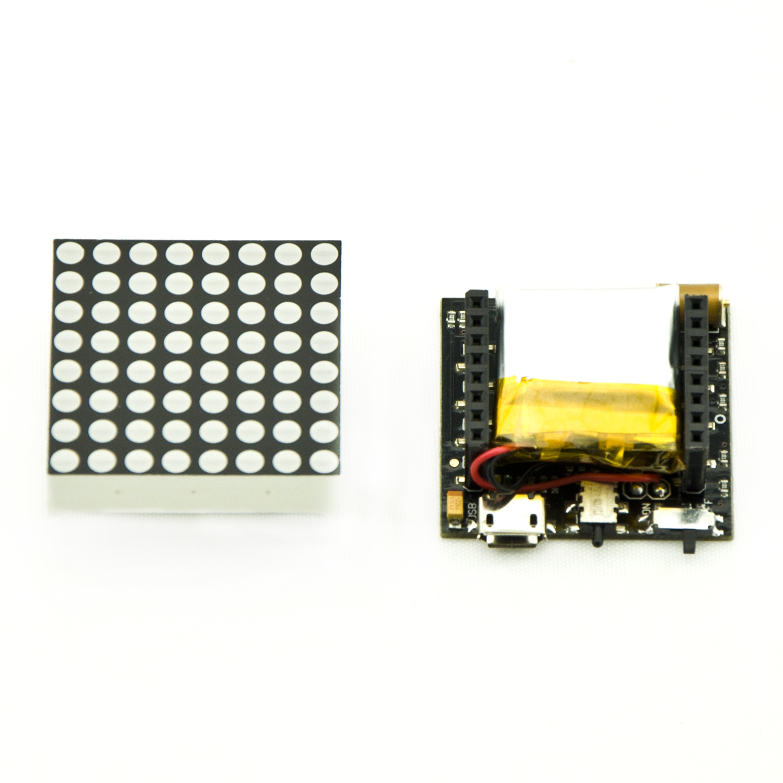 采用atmega32u4芯片,集成8x8红色点阵,自带锂电池